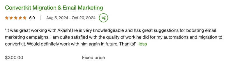 Kit.com Migration & Email Marketing - 5.0 rating